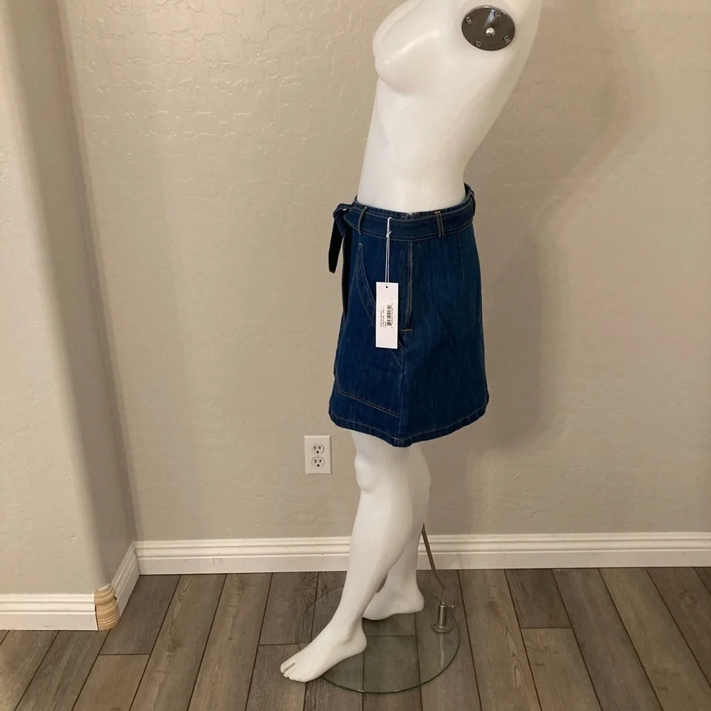Bishop + Young Retro Blue Belted Denim Skirt Size 8
